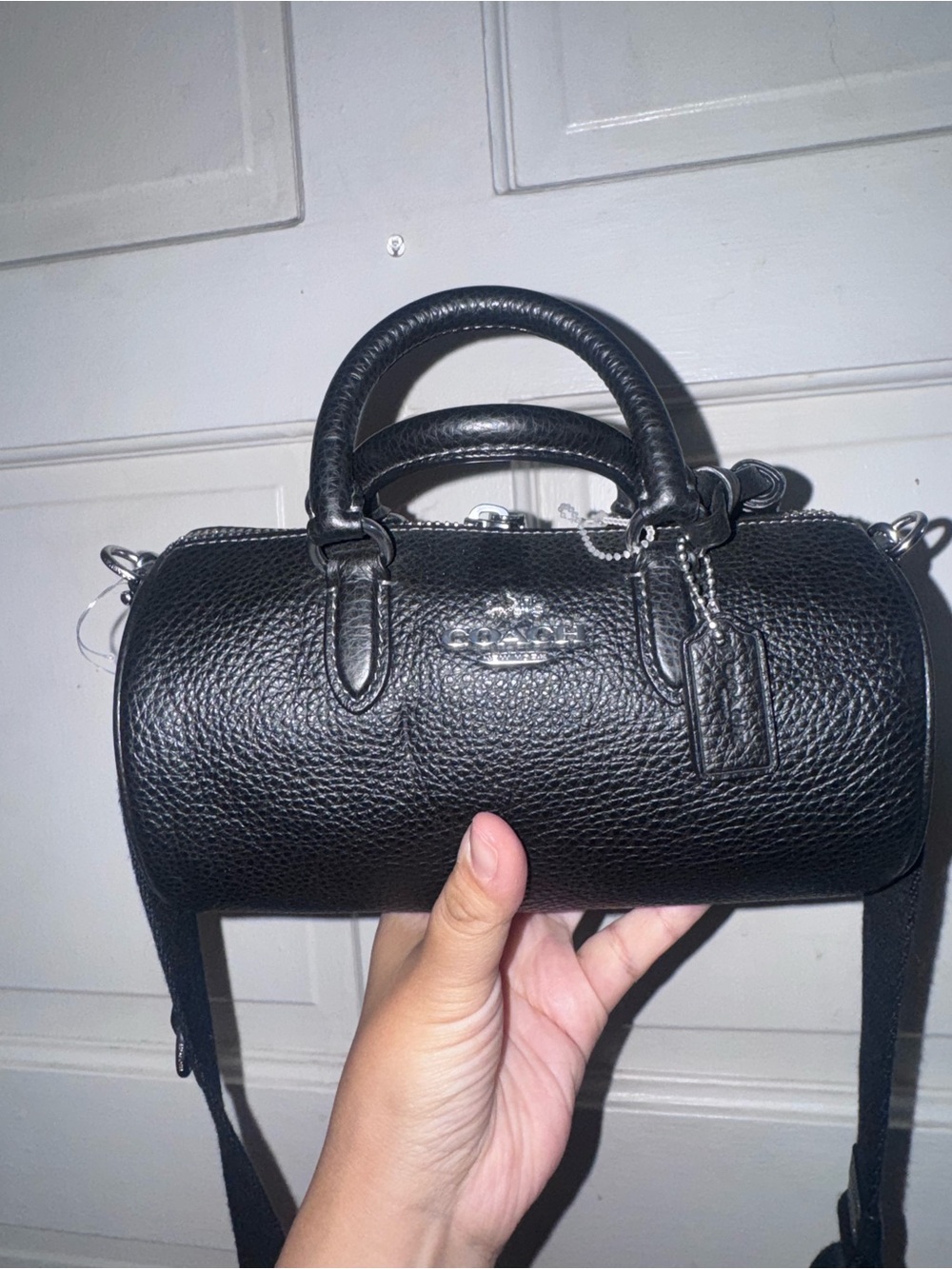 Coach Black Pebbled Leather Barrel Mini Satchel